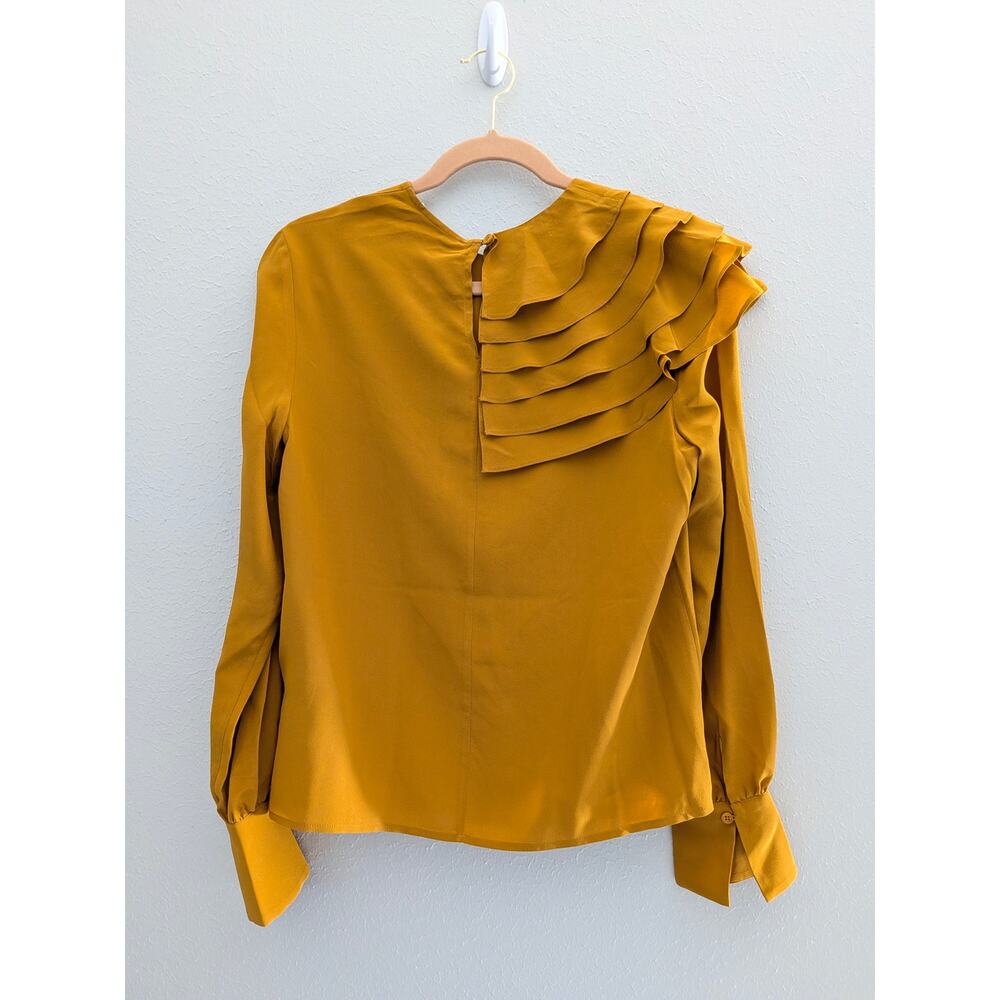 The Fold London Livenza Blouse Silk Mustard Yellow US 4 UK 8 Long Sleeve NWT - Picture 3 of 7